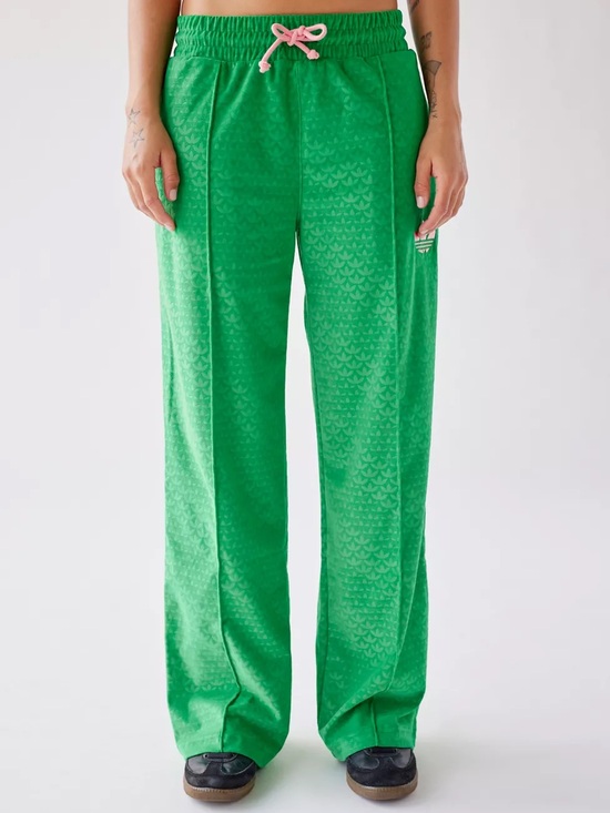 adidas Pants - adidas Green Wide-Leg Track Pants with Pink Drawstring Small